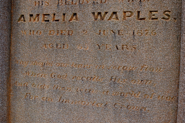 Inscription for Amelia Waples nee Carlisle