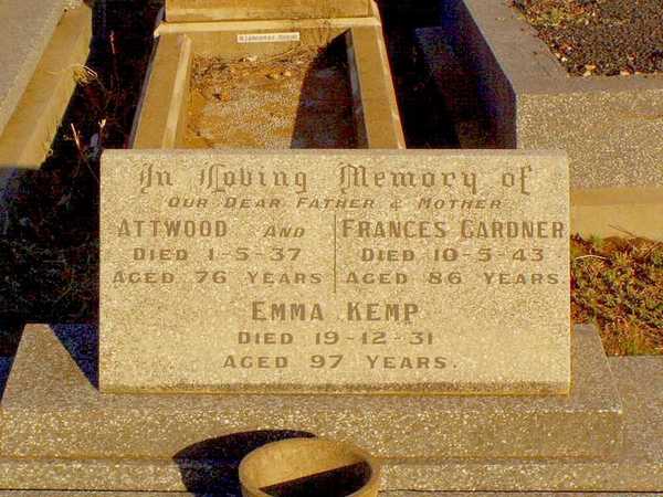 Memorial for Atwood Chales Gardner and Frances Gardner nee Kemp